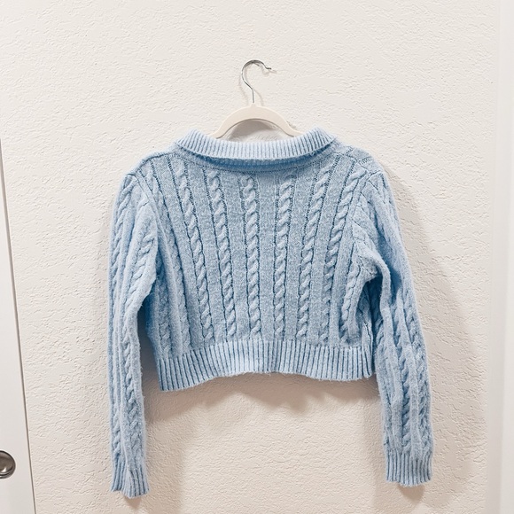 Baby Blue Zip Up Cropped Sweater Size S - Picture 2 of 5